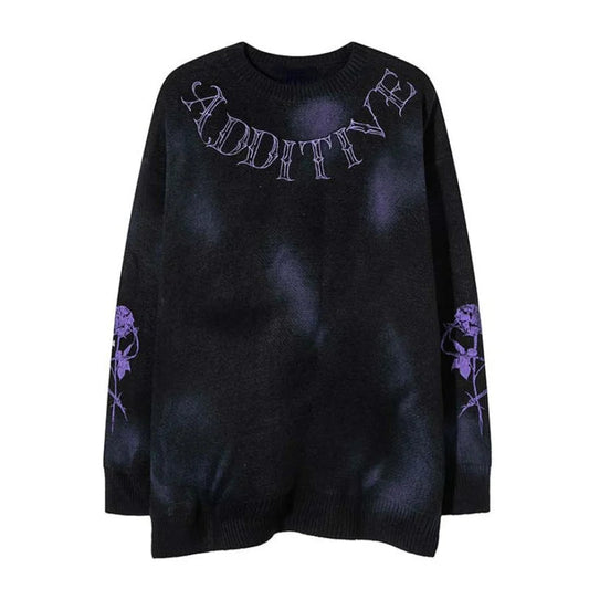 hip hop knitted sweater streetwear mens letter rose printed punk gothic oversized o neck pullover jumpers harajuku loose tops trendy hip hop style outerwear, high quality cotton pullover, unique limited edition hoodie