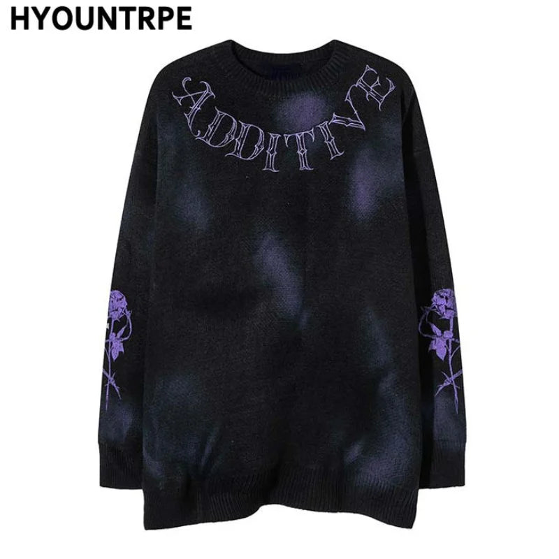 hip hop knitted sweater streetwear mens letter rose printed punk gothic oversized o neck pullover jumpers harajuku loose tops trendy hip hop style outerwear, high quality cotton pullover, unique limited edition hoodie