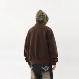 American Hoodie Mens Detachable Hat Grid Pattern Color Block Loose Fak