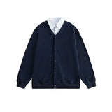 mens casual 2 pcs sets fake two pieces cotton shirt corduroy street wide leg pants sets japanese college retro couples suit unique default style 4572