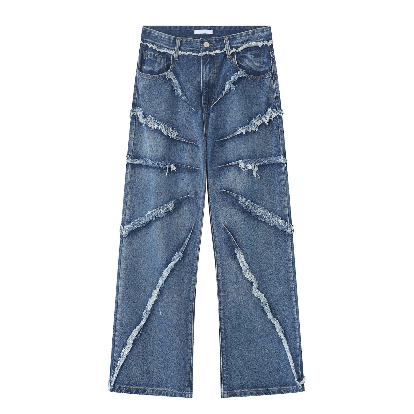 2023 european and american mens jeans new products personality trend hip hop fringed loose wide leg denim trousers unique jeans style 710