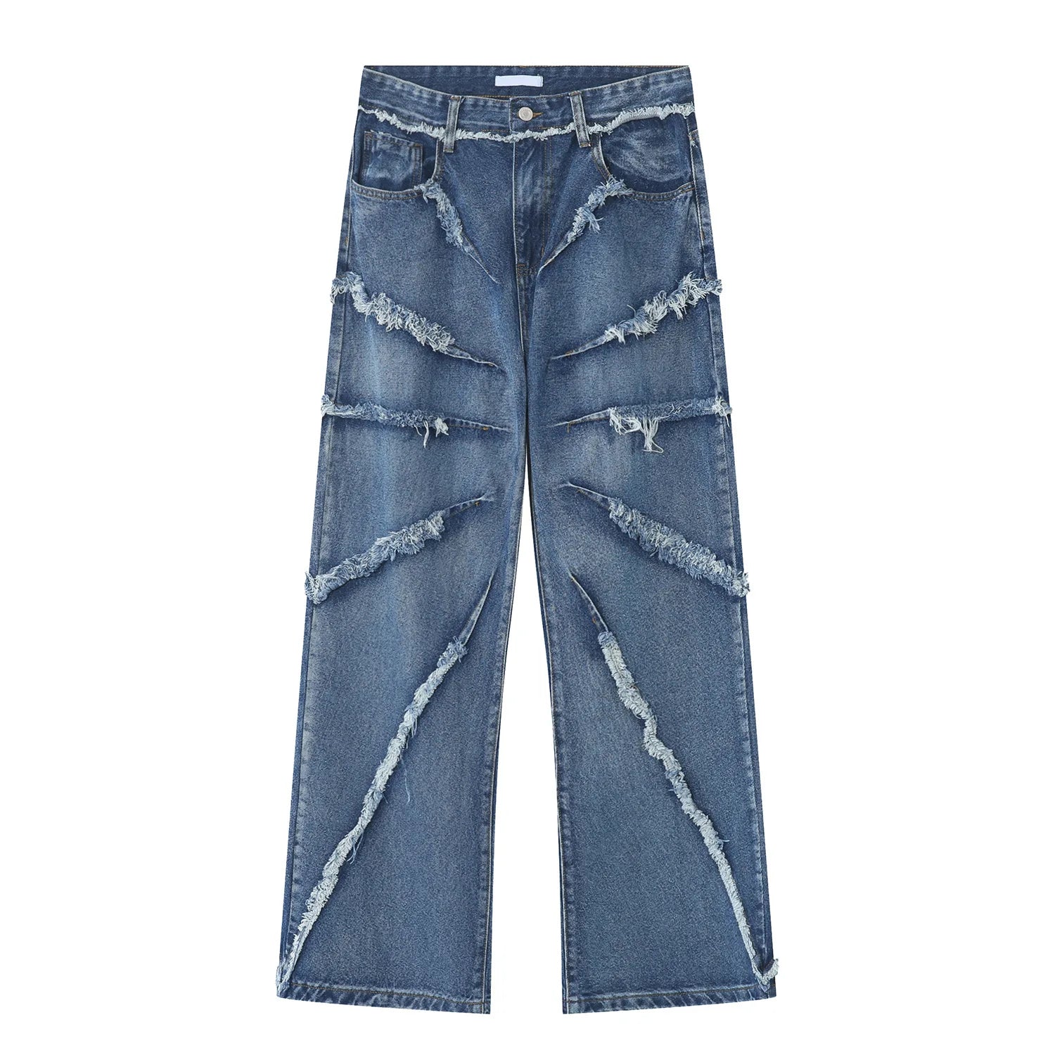 2023 european and american mens jeans new products personality trend hip hop fringed loose wide leg denim trousers ripped baggy denim