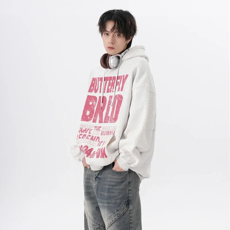 Casual Cotton Street Sweater – American Street Mottled Letter Print Hoodies For Men 2024 New Hip Hop Fashion Hooded Sweatshirt Couple Y2K Vintage Hoodie | Zip Knit Drop #154