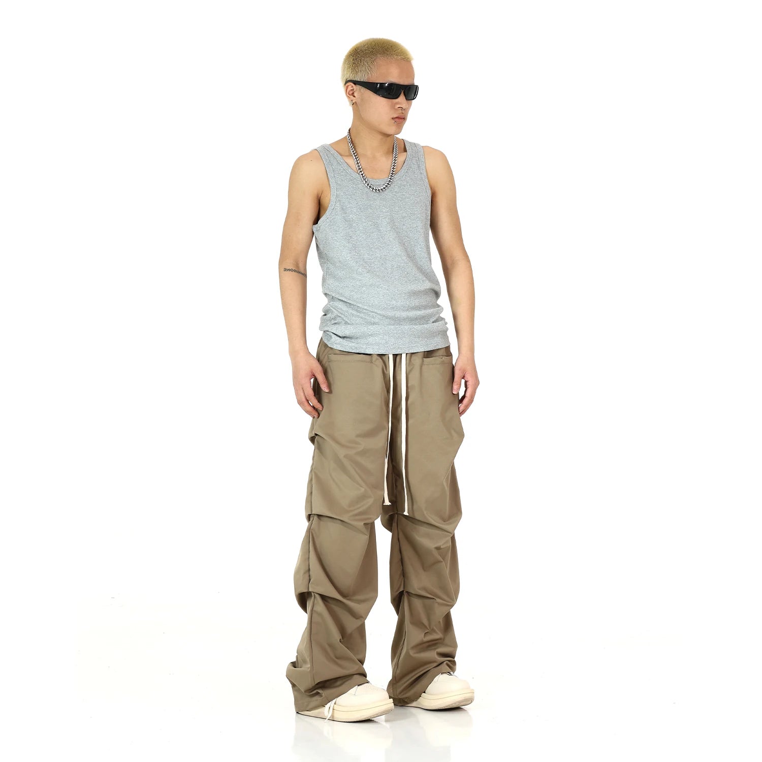 side fold baggy pants men casual elastic waist straight trousers streetwear new fashion drawstring unisex hip hop pants joggers unique joggers style 5113