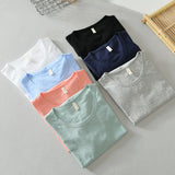 Summer Short Sleeved Men'S Thin Section Casual All Match Loose Cotton Breathable Round Neck Solid Color Bottoming Shirt