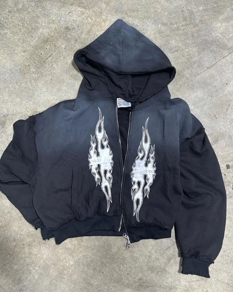 American High Street Fashion Brand Harajuku Hip Hop Zipper Hoodie Men