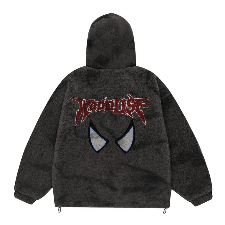 mens harajuku graffiti fleece jackets and coats letter embroidery hairy zipper outerwear warm streetwear parkas bomber jacket - variant style 51cd9c for streetwear fashion