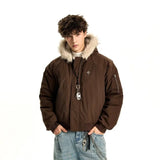 Winter American Street Hooded Parkas Mens New 2024 Thickened Trendy Fur Collar Cotton Jackets Warm Zipper Pocket Fluffy Coats