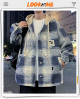 American high street men and women trendy personalized hooded cardigan sweatshirt couple loose retro plaid casual jacket top y2k