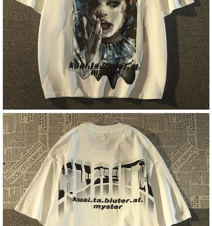 Y2k Aesthetic piece – American Retro High Street Pure Cotton Short Sleeved T Shirt