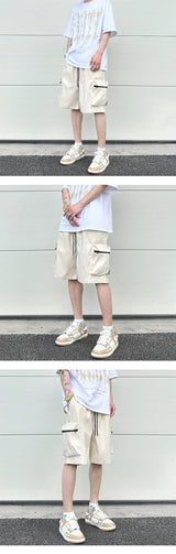High Street Cargo Jogging Shorts Functional Khaki Cargo Shorts Men's Waterproof Zipper Pockets Casual Baggy Sweat Shorts