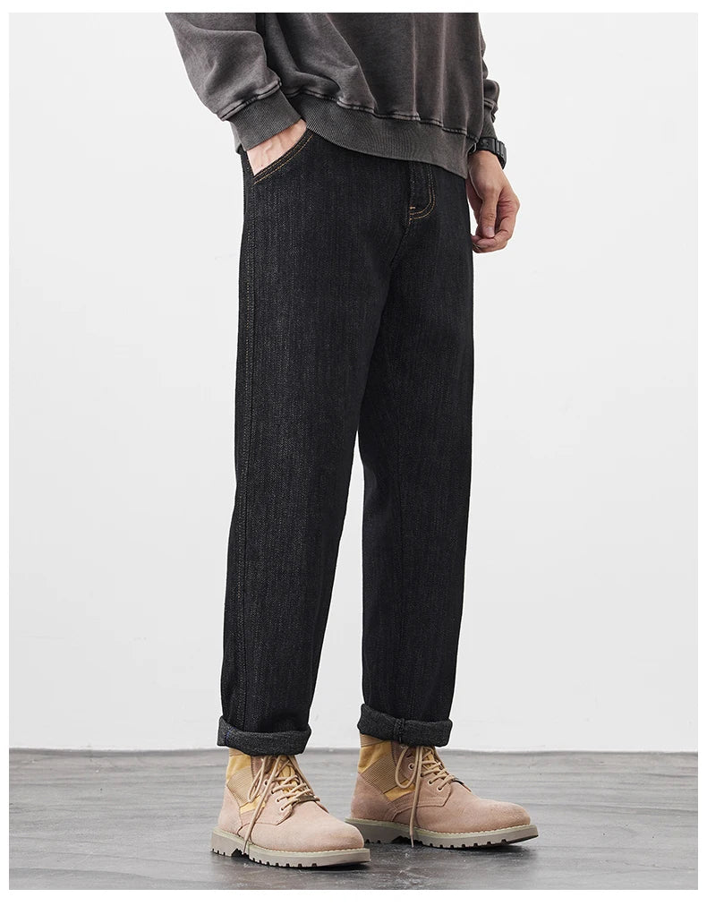 plus size 28 42 micro elastic jeans men classic fashion casual loose straight black denim jeans pant cityboy jeans long trousers unique jeans style 2132