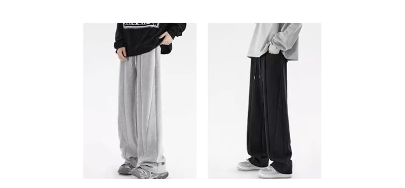 winter mens gray thickened straight leg sweatpants 2025 high street baggy drape pants korean fashion y2k casual trousers unique joggers style 148