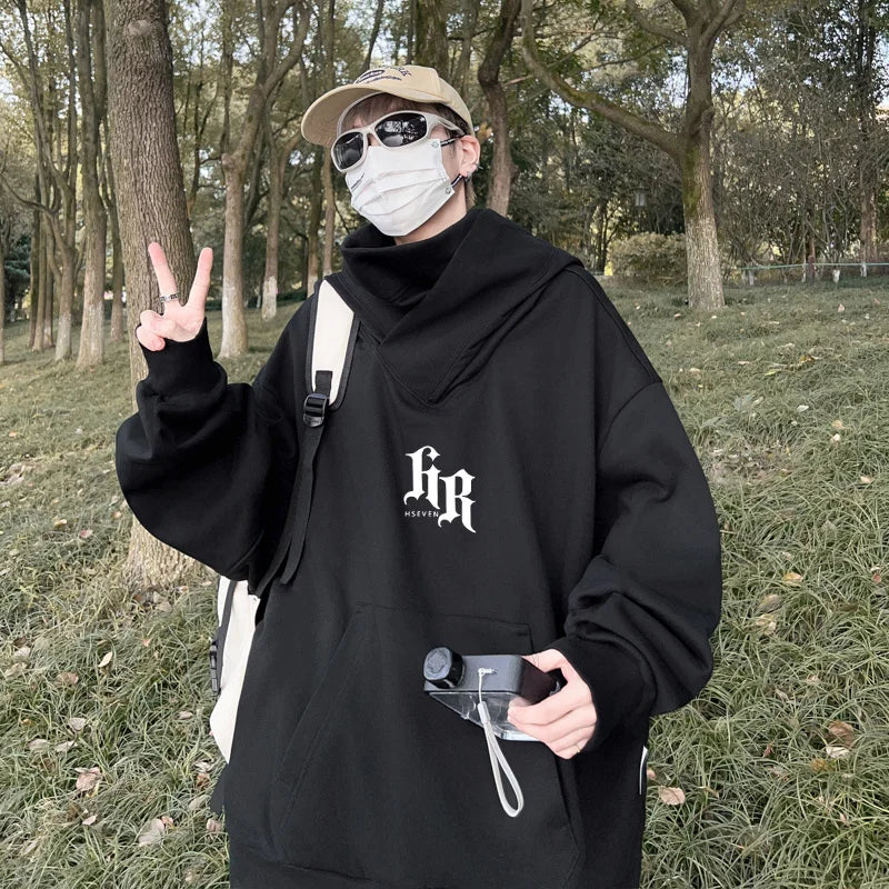 Autumn Ninja Neck Streetwear Hoodies Men Fleece Goth Letter Hip Hop Ho