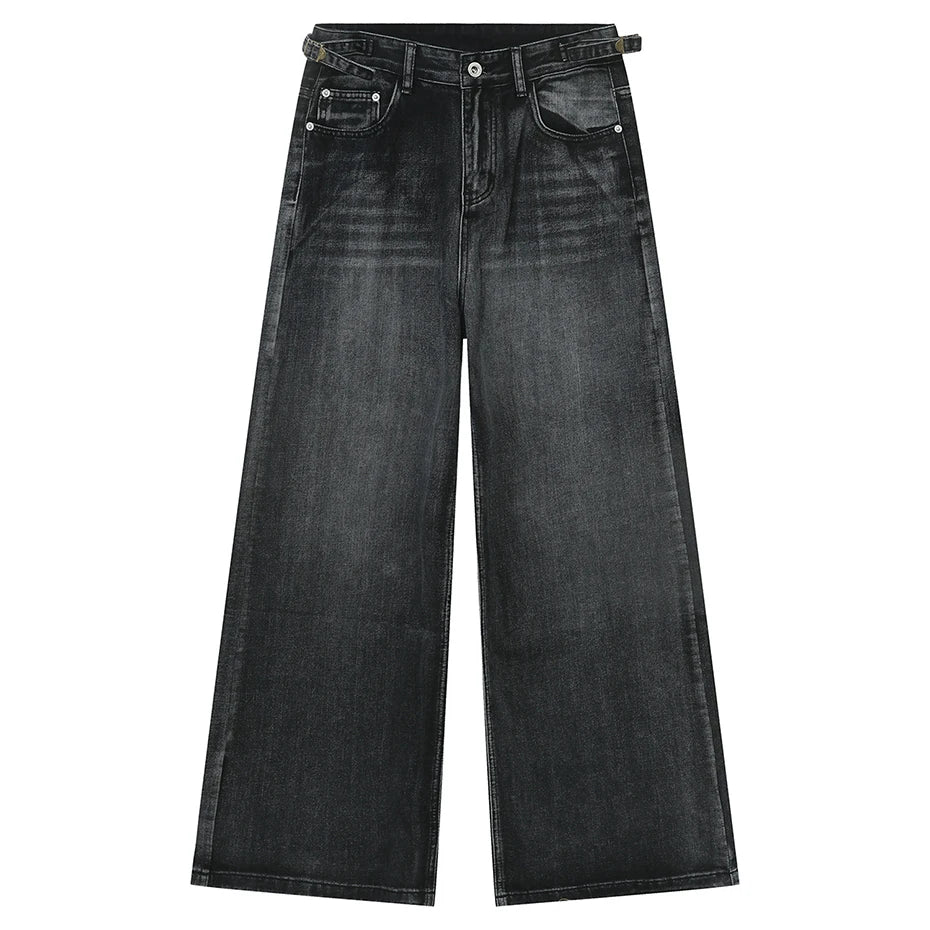 mens black baggy jeans male casual loose straight jeans trousers vintage hip hop denim pants unique jeans style 174
