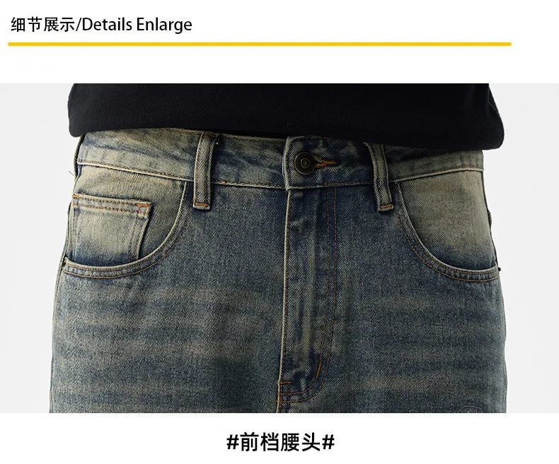 men broken hole patch loose casual plus size straight ripped denim pants jeans man streetwear fashion baggy jeans trousers unique jeans style 3165