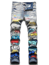 letter graffiti printed denim jeans pants mens punk bottons biker jeans streetwear slim fit hip hop new casual y2k pants joggers casual joggers