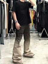 retro patchwork gradient slim flared jeans floor mop wide jean pants street wear new fashionable hip hop washed vintage mens unique jeans style 2786