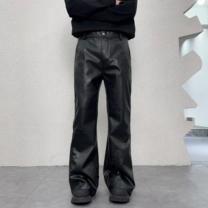 pu leather pants men streetwear fashion hip hop punk gothic vibe casual faux leather pant man boyfriend motorcycle trousers unique default style 3039