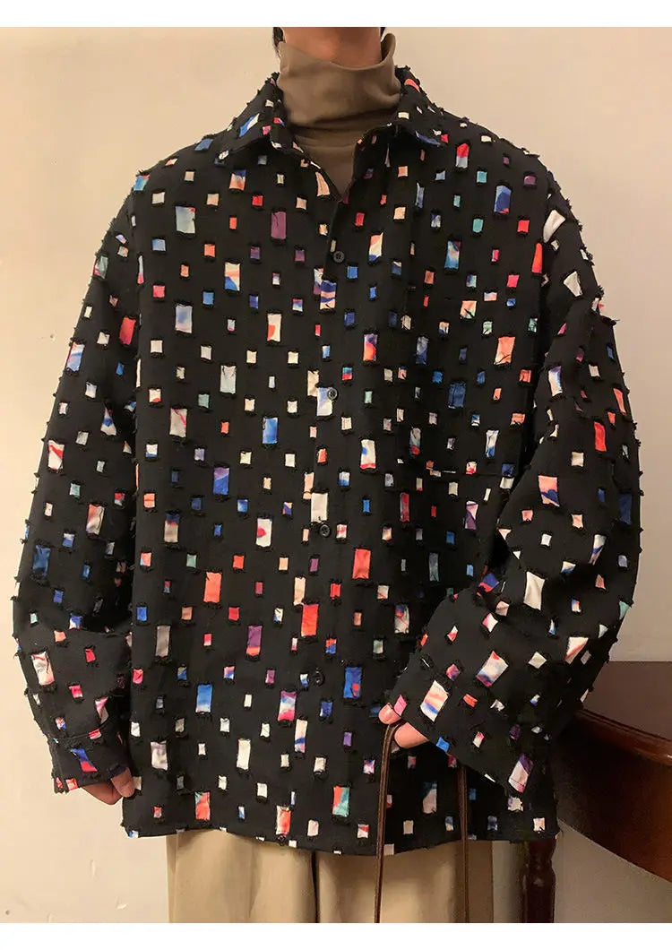 Oversized Fashion Casual Color Plaid Shirt Men Streetwear Loose Long Sleeved Shirt