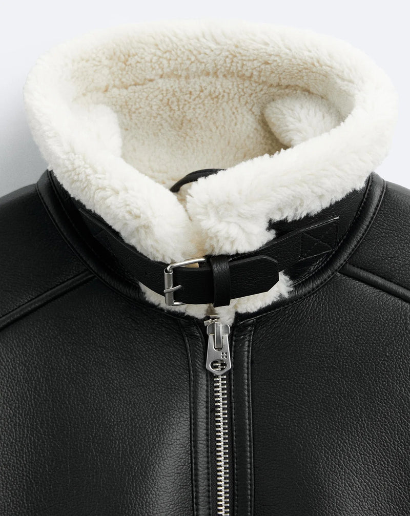 Warm Winter High-quality Lapel Suede Cashmere Piping Double-sided Motorcycle Punk Leather Jacket For Men