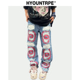 fashion ripped holes denim jeans harajuku embroidery straight jean trousers y2k trouser unisex hip hop streetwear jeans pants ripped baggy denim