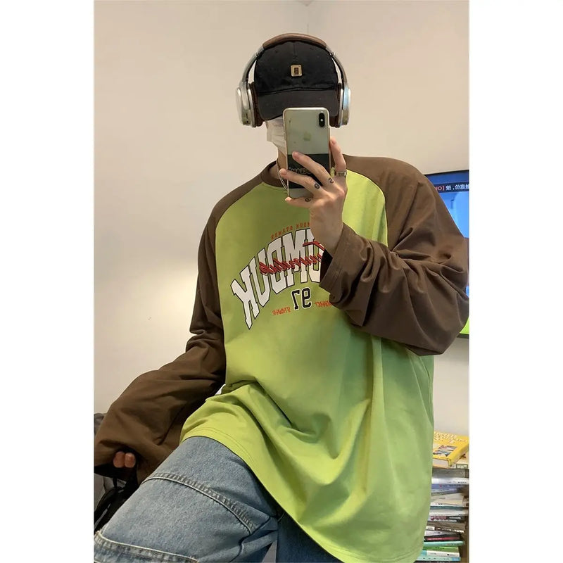 Sadcore Graphic tee – Long Sleeved T Shirt Men Spring New Style Avocado Green Ragl