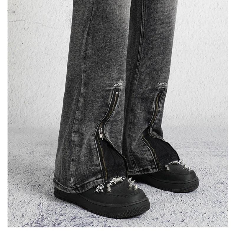 2023 dark streetwear totem embroidery vintage baggy men jeans pants feet zipper straight hip hop punk denim trousers ropa hombre unique jeans style 1774