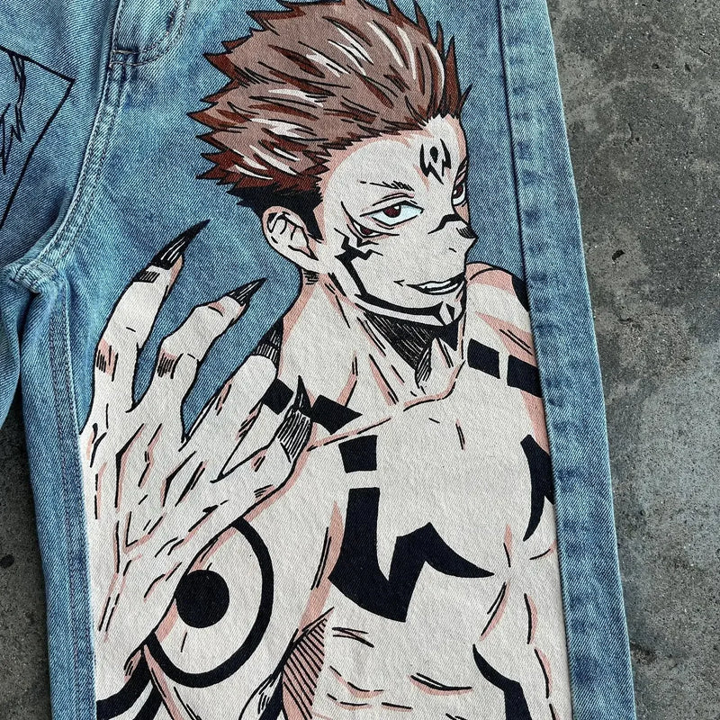harajuku y2k baggy jeans the winged dragon of ra print wide leg denim pants popular anime jeans streetwear trouser men clothing unique jeans style 5725