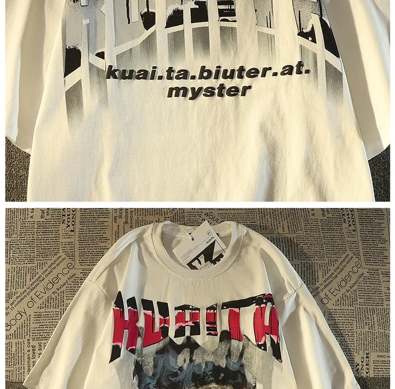 Y2k Aesthetic piece – American Retro High Street Pure Cotton Short Sleeved T Shirt