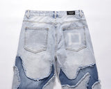 streetwear swag style blue frayed jeans pants for men retro washed ripped casual tapered denim trousers slim fit y2k jean male unique jeans style 70