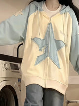 Spring Autumn Streetwear Star Graphic Zip Up Hoodie Women Vintage Y2K