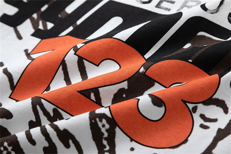 2024 Summer And Spring 123 Letter Print GYMGNO Graffiti Slogan Worn Retro Long Sleeve T Shirt Pullover Sweatshirt