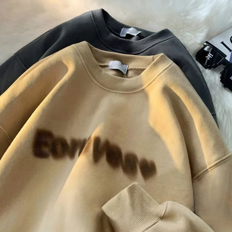 Autumn Goth Letter Printed Crewneck Sweatshirt For Men Y2K Streetwear