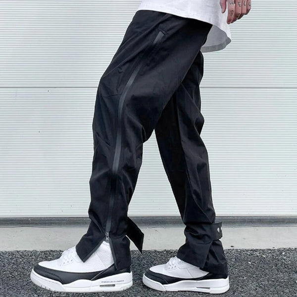 high street zipper pockets quick dry vibe style mens track pants elastic waist straight retro black casual trousers relaxed fit trousers