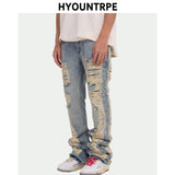 fashion ripped denim jeans mens destoryed holes zipper straight trousers jeans hip hop streetwear new casual joggers jeans pants casual joggers