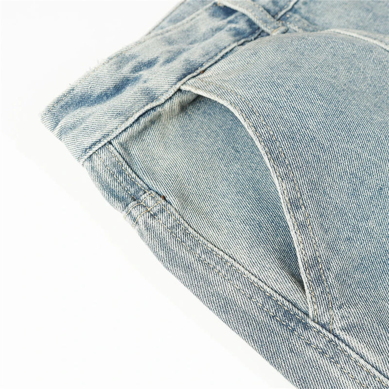 vintage multi pocket jeans mens harajuku cargo denim pants retro hip hop straight loose jean pants men clothing unique cargo style 1291