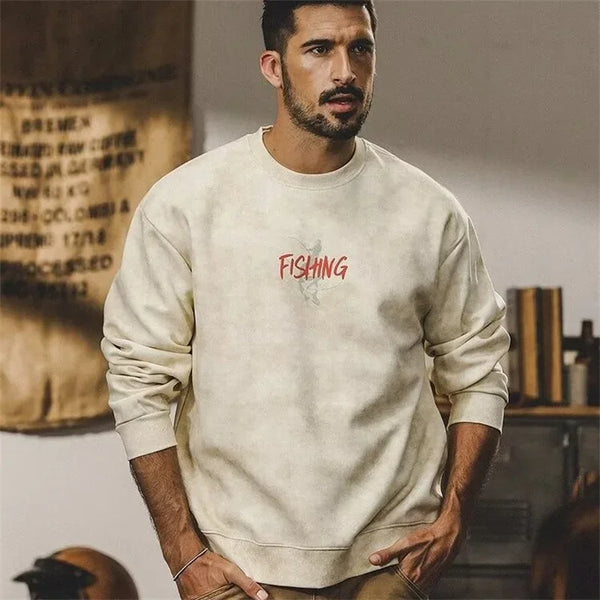 Autumn Funny Fishing Graphic Print Sweatshirts For Men High Street Let