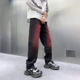 2024 spring autumn high street wide leg denim pants men render red loose straight jeans y2k fashion streetwear baggy trousers vintage washed jeans