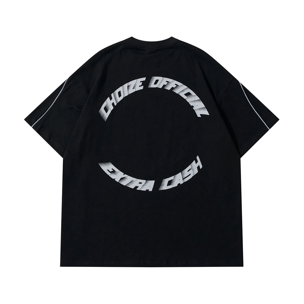 Harajuku Broken heart – Y2K Streetwear Reflective Strip White Black Oversized T Shir