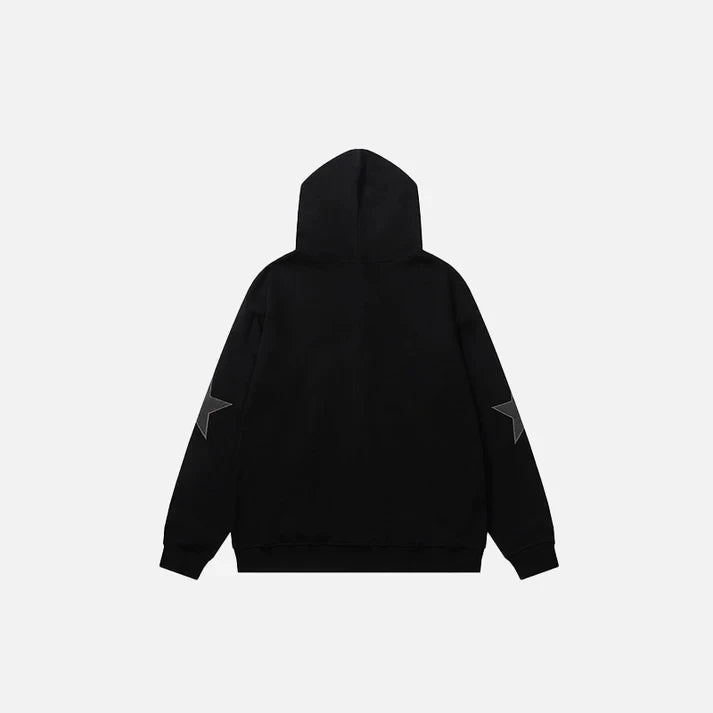 American Zip Up Hoodie Jacket Y2K Grunge Vintage Star Patch Punk Gothic Loose Hooded Sweatshirt Coat Harajuku Cotton Streetwear