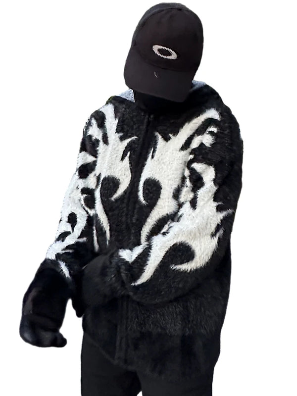 mens hooded cardigan sweater fashion harajuku pattern streetwear hip hop zipper warm knitted sweaters hood coats unisex jumpers - 2025 streetwear drop, bold artwork streetwear hoodie, urban fashion pullover