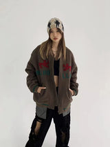 autumn and winter kanye high street yzy heavy industry animal embroidery woolen cloth clip cotton mens womens large jacket na - variant style 72ecf7 for streetwear fashion