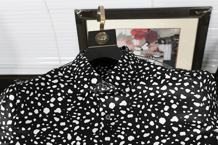 New 2021 Men 3D luxurious Wave point Polka dots Print Fashion Silk Casual Shirts Shirt high Pocket Long-sleeves S 2XL #A160