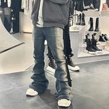 y2k washed gradient jeans pants blue stretch floor mop pants distressed casual micro speaker baggy mens and womens flare jean ripped baggy denim