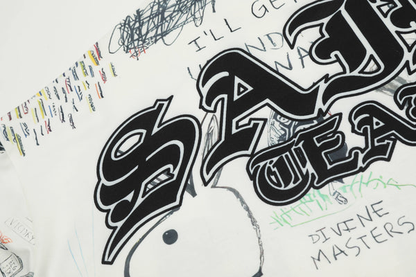 Oversized Y2K hoodie with checkerboard sleeves and bold backprint
