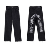 fashion back letters embroidery denim jeans mens casual zipper straight harajuku jean trouser hip hop streetwear pants joggers unique joggers style 5463