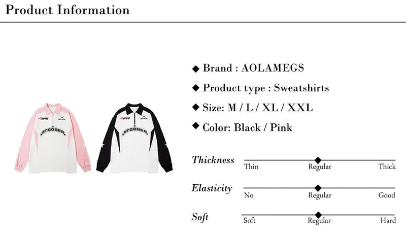 Y2K Streetwear Colorblock Raglan Sleeve Lapel Zipper Sweatshirt for Men Autumn Letter Print Polo Collar Loose Pullover Unisex