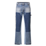 patchwork design denim flare jeans pants men casual zipper straight biker trousers jeans fashion streetwear hip hop jean joggers casual joggers
