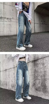2023 new fashion letter graffiti brown hip hop men baggy jeans pants y2k clothes straight vintage denim trousers pantalon homme unique jeans style 5818